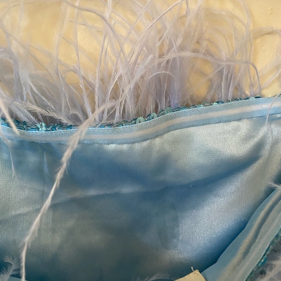 AUDREY ADELE BHLDN ANTHROPOLOGY BLUE SEQUIN DRESS WITH FEATHER TRIM MINI DRESS - Picture 8 of 12